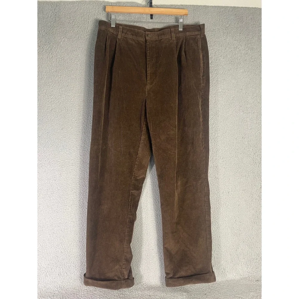 Jos A Bank Mens Brown Wide Wale Corduroy Pants 36x30 Pleated Vintage Trouser